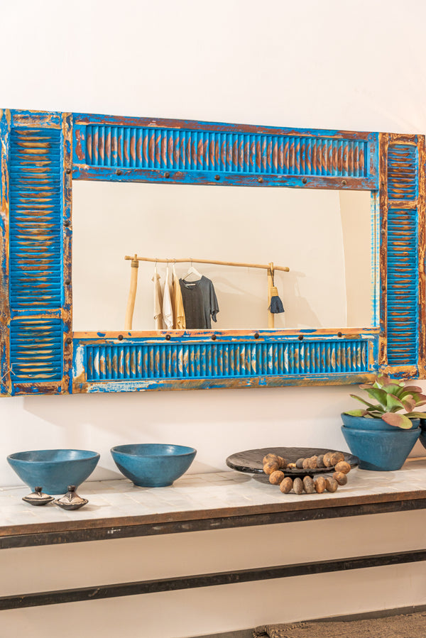מראה מרוקאית | מראה עתיקה וגדולה בכחול עתיק