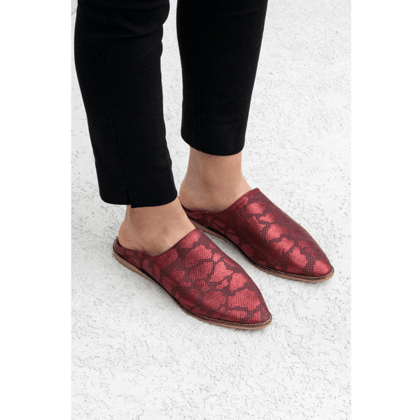 נעלי עור הדפס - אדום - עיצוב בסגנון מרוקאי
