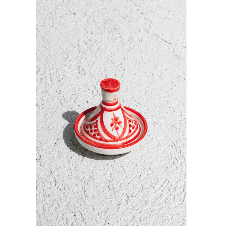 מיני טאג׳ין מרוקאי מצויר אדום - עיצוב בסגנון מרוקאי